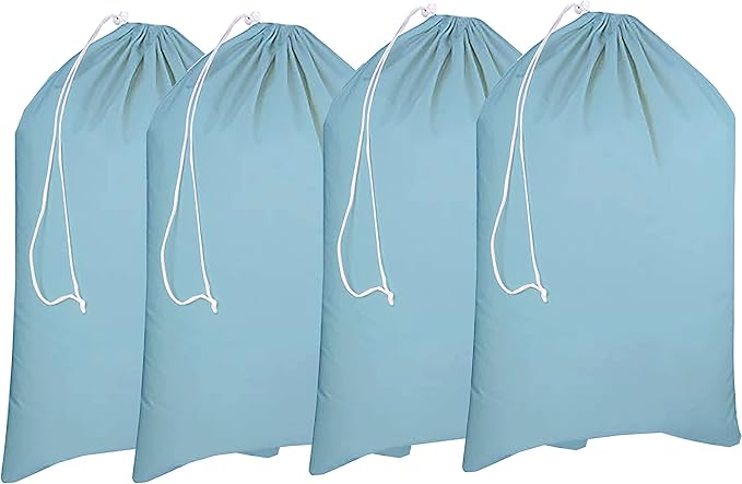 Urban Villa Laundry Bag Canvas|Dirty Clothes Travel Laundry Bag|Machine Washable|Reusable College Hostel Hamper Liner Bag for Garments Delicates Drawstring Closure 4 Pack Aqua Color|Size 28X36 Inches