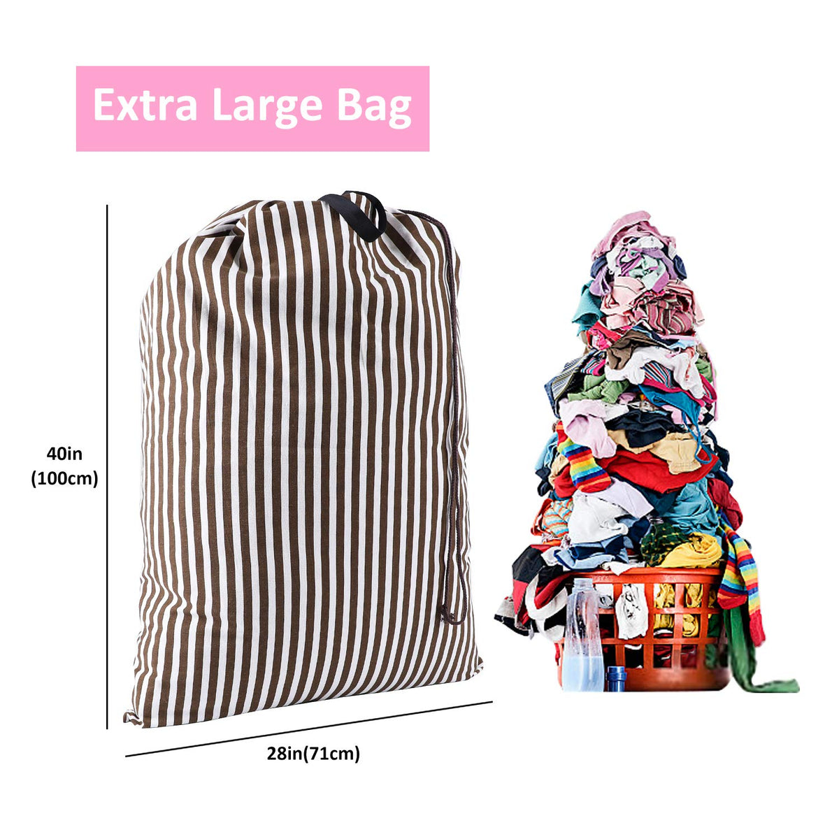 SWISSELITE Laundry Bag with Handle and Drawstring, Large Heavy Duty Laundry Bag, 28 x 40 Inches Travel Dirty Clothes Bag for Laundromat and Household