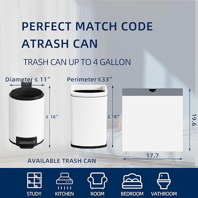 2.6 Gallon Mini Drawstring Trash Bags, Small Garbage Bags by KSSKSS, Code a fit 10-15 Liter, 2.6-4 Gal, White Trash Bin Liners for Home Office Kitchen Bathroom Bedroom, 120 Counts