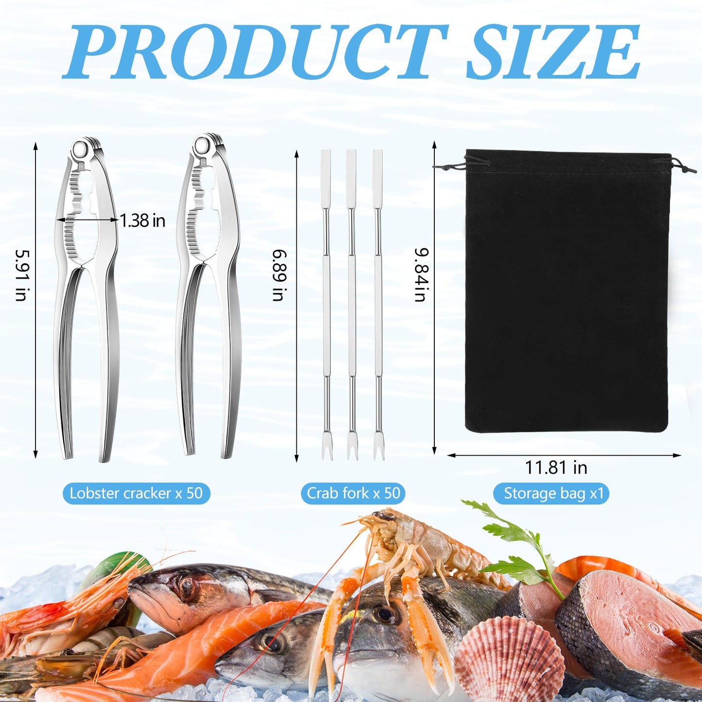 Zhehao Lobster Crackers and Picks Set Seafood Party Dinner Supplies Stainless Steel Crab Leg Tool with Seafood Fork and Bag Heavy Duty Nut Cracker Set Opener Shellfish for Kitchen Restaurant(101 Pcs)