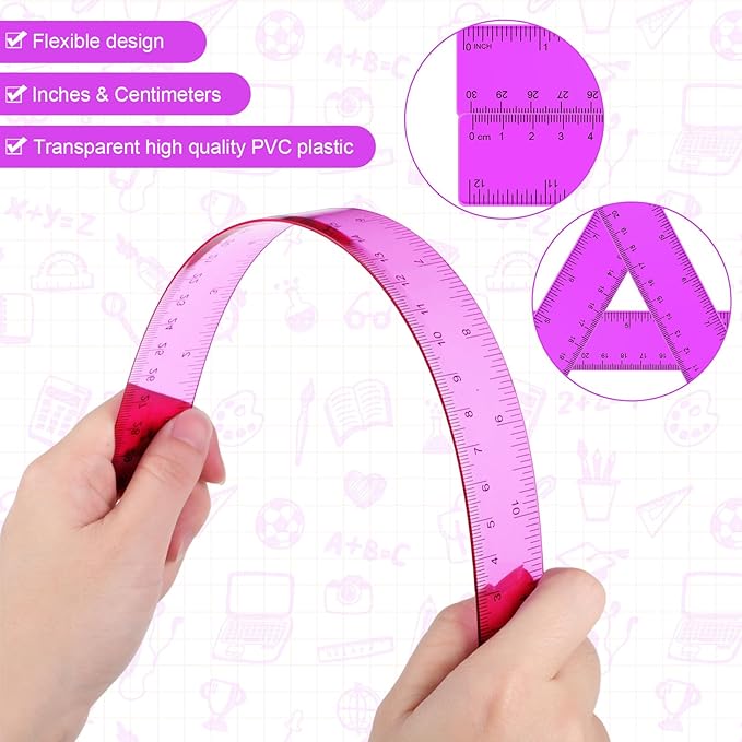 Zonon 2 Pack 12'' Plastic Ruler and 6'' Plastic Protractor Set Clear Ruler Protractor Set Math Geometry Supplies for School Classroom Home Office Drawing(Purple)