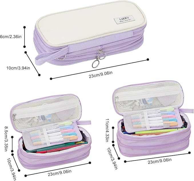 Big Pencil Case Zipper Pencil Pouch Organizer Large Capacity Pen Bag with Handle Portable for Girls Kids Adults Gift Pen Case for School Home Office Purple