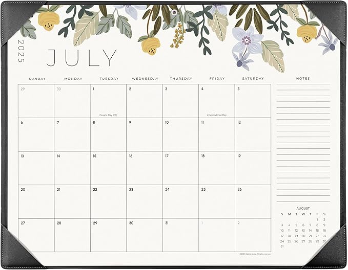 Desk Calendar 2025-2026 with Desktop Mat, Cabbrix Large Desk Pad Calendar 22 x 17 Inch Runs From July 2025 to December 2026, Floral Design Calendar 2025 for Home School and Office (Black)