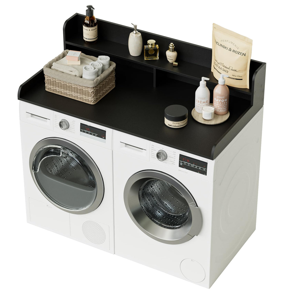 Apetaccat 2-Tier Washer Dryer Countertop, 27.6" x 54" Laundry Countertop for Washer and Dryer, Laundry Room Organization and Storage, Black
