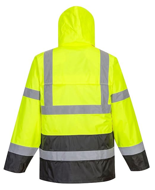 Portwest UH443 Classic Waterproof Rain Jacket in Reflective Contrast Hivis ANSI, 5XL