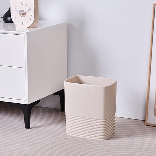 Beige Sand Stone Small Bathroom Trash Can 2 Gal(7 Liter), Heavy Sturdy Small Kitchen Garbage Can,Living Room Bedroom Trash Can, Decorative Wastebasket for Home, Garden, Office, Perfect for Toilet Side