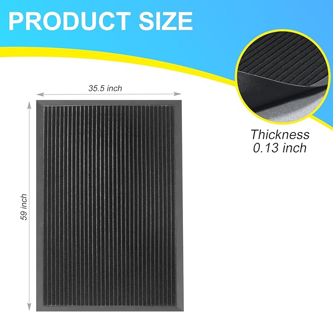 Vicwe Front Door Mat Indoor Outdoor Entrance, 59"x35.5" Heavy Duty Non-Slip Rubber Doormats, Low Profile,Easy Clean Entryway Floor Mats for Outside, Porch, Patios,Black