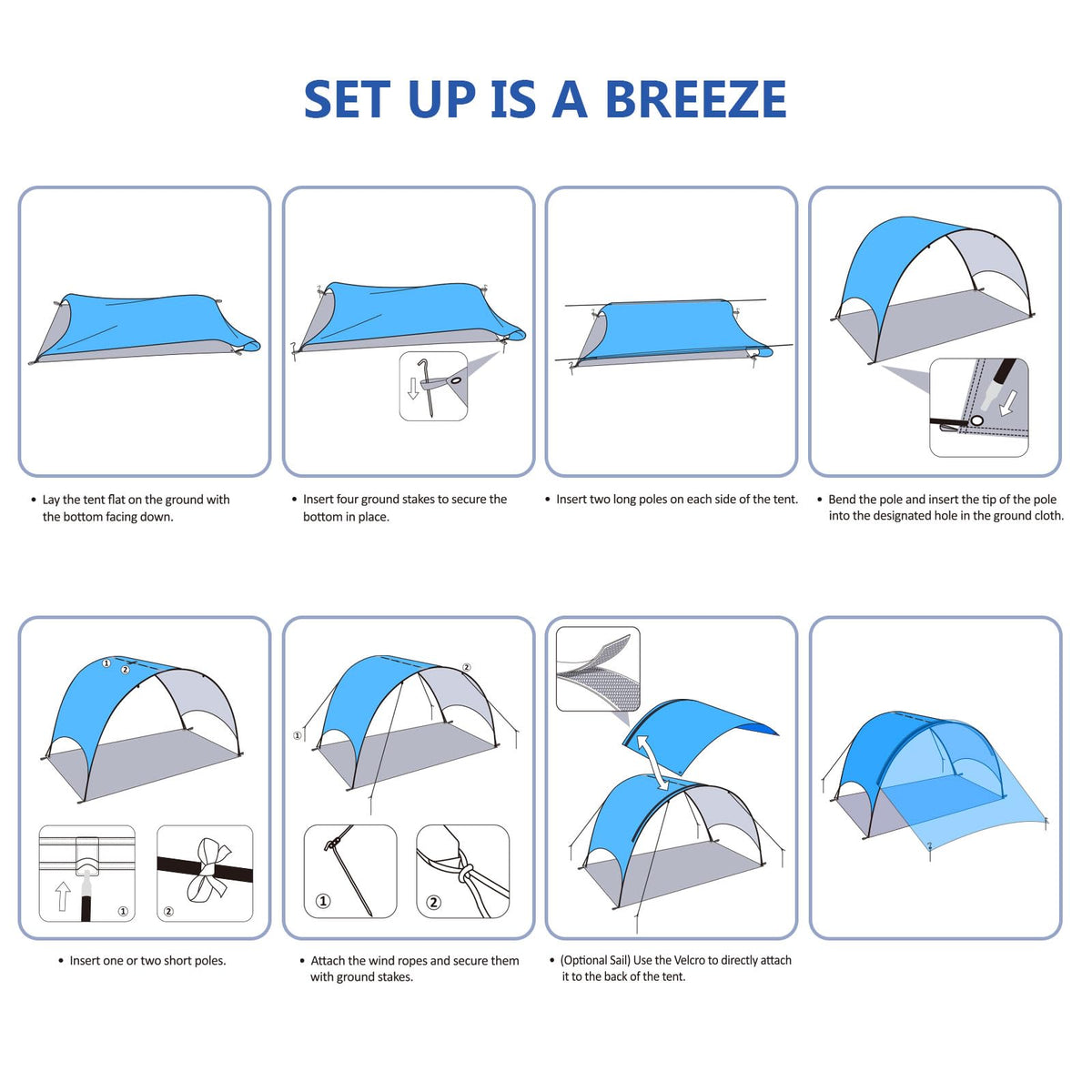 Beach Tent - Beach Shade Canopy Compact Fold (16.9x3.9″), Own Patent, 360° Ventilation, Large Side Storage Pocket, UV Protection Portable Sun Shelter for Beach (Blue, 106*65*61″ with 74.8*98.4″ sail)