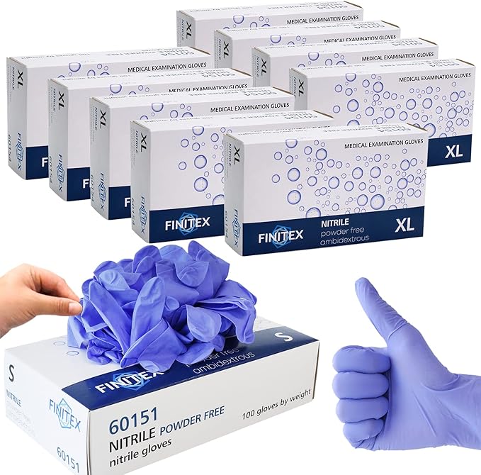 FINITEX Ice Blue Nitrile Exam Gloves - Powder-free, 1000 PCS Medical & Home Cleaning Gloves