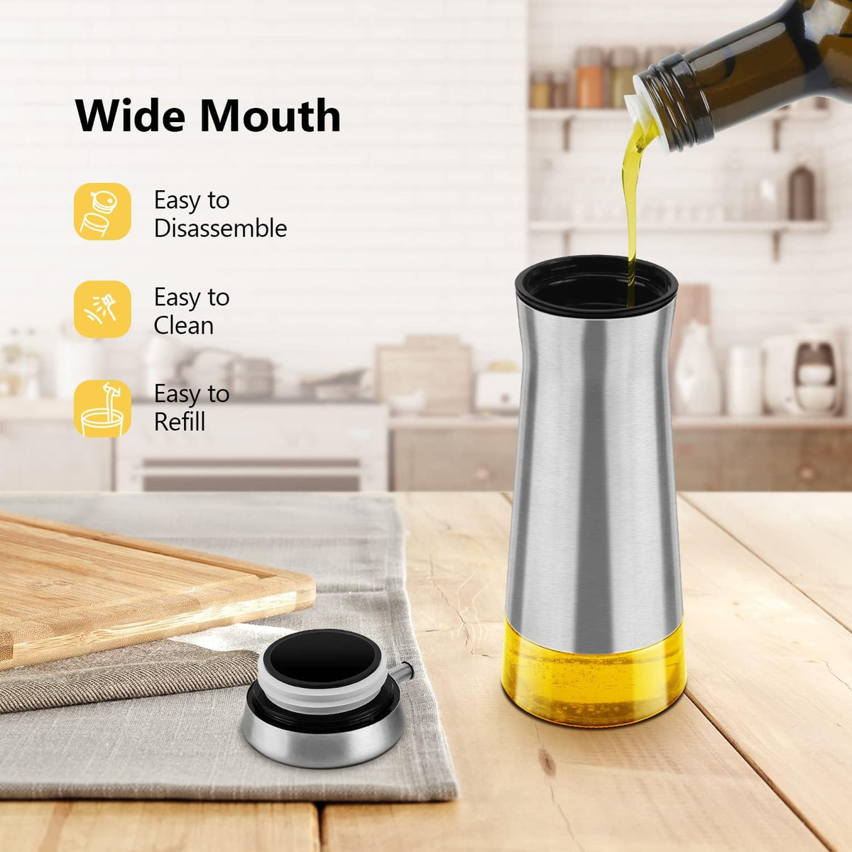 Aelga Olive Oil And Vinegar Dispenser Set -2 Pack Elegant Stainless Steel Oil Dispenser Set- Vinegar Bottle for Kitchen with No-Drip