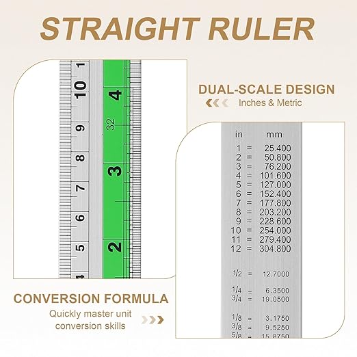 HARFINGTON 6pcs Metal Straight Ruler 20cm Metric SAE Aluminum Alloy Measuring Rulers Scale Tool with Hole for Measure Study Reading Classroom Office, Green