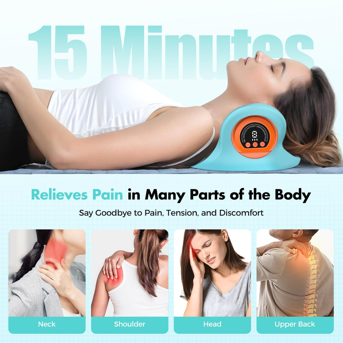 Smedz 2025 Rechargeable Portable Neck Massager Pillow3-in-1 Shiatsu Neck & Back Massager with Remote Control - Heat/Vibration/Deep Tissue Modes, Portable for Car/Office/Home, USB-C Rechargeable