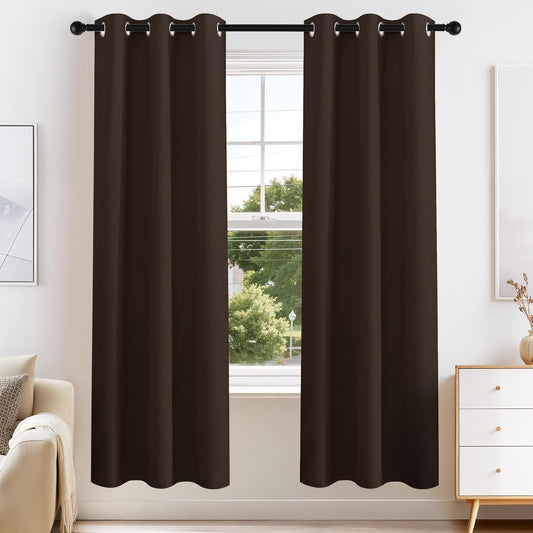 PONY DANCE Blackout Curtain Panels - Window Treatments Room Darkening Thermal Insulated Drapery with Grommets for Living Room Bedroom, W 42 x L 72 inches, Chocolate Brown, 2 Pieces