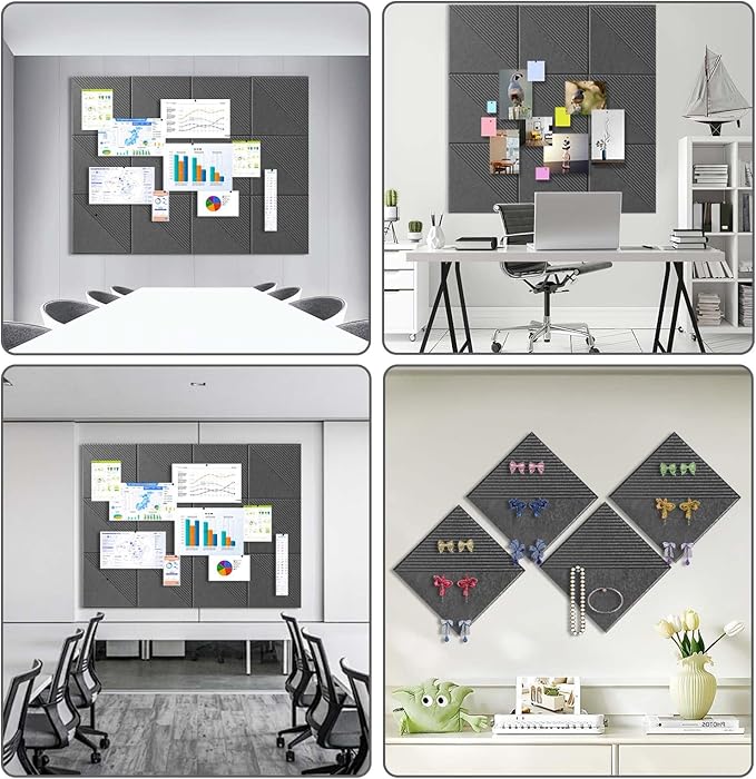 Large Cork Board for Walls 48"x 36", 12 Pack Felt Wall Tiles with Safe Removable Adhesive Tabs, Cork Board for Office,Pinboard Bulletin Board - Dark Gray