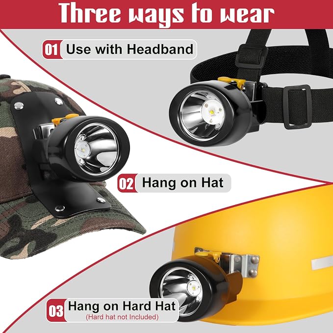 High Lumens LED Mining Headlamp with Hat - Waterproof, Durable, Long-Lasting Rechargeable Headlight, Adjustable Strap, Perfect for Miners Camping Hiking (KL3.0 Black-Yellow Button with Hat)