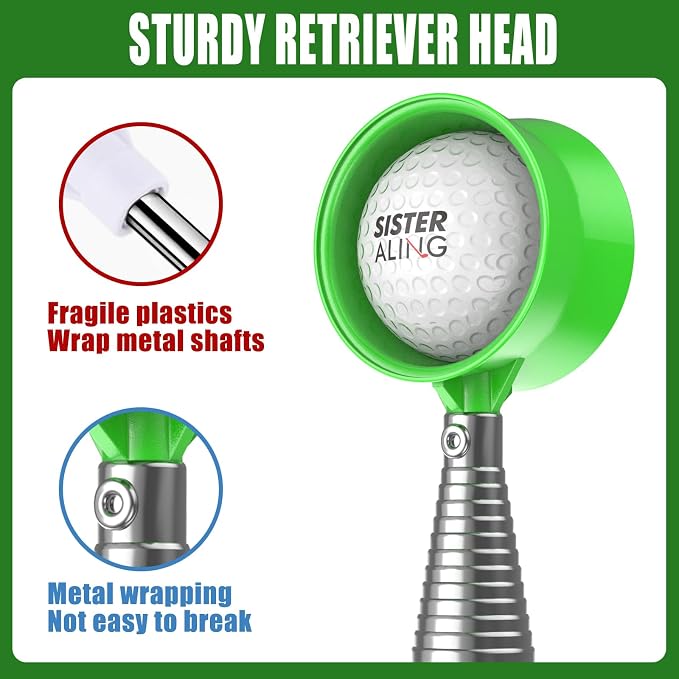 Golf Bag Metal Landing Pads and 9ft/12ft Water Telescopic Golf Ball Retriever