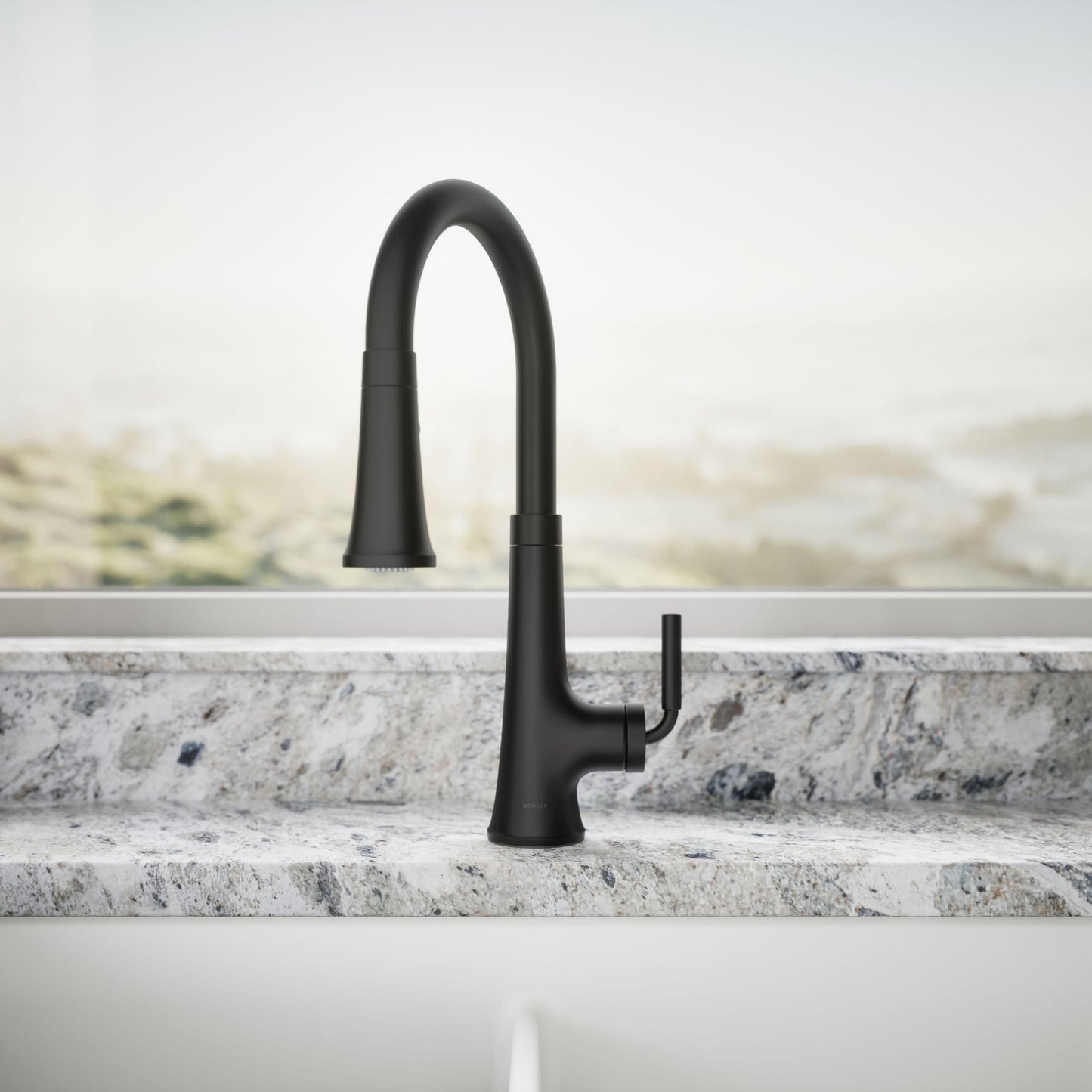 Kohler 23764-BL Tone Pull Down Kitchen Faucet, Kitchen Sink Faucets with Pull Down Sprayer, Matte Black