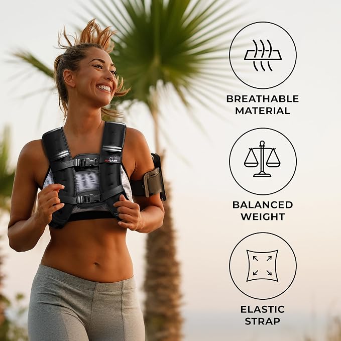 Weighted Vest - Weight Vest for Running, Strength Training & Muscle Building, Features Reflective Stripe for Safe Outdoor Workouts (available in 6lbs to 30lbs)