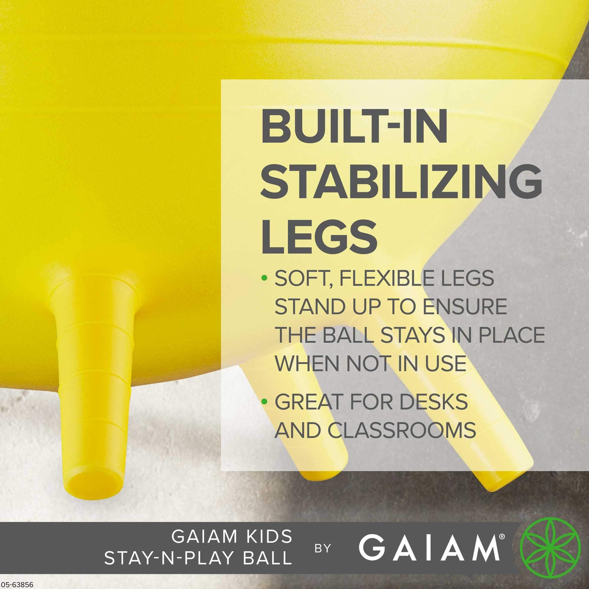 Gaiam Kids Stay-N-Play Children's Balance Ball - Flexible School Chair Active Classroom Desk Alternative Seating Built-In Stay-Put Soft Stability Legs, Includes Air Pump