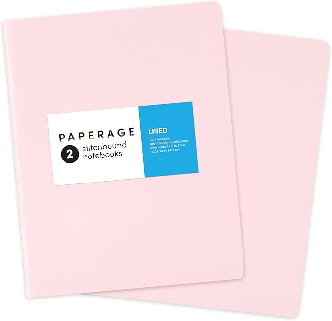 PAPERAGE Soft Cover Lined Journal Notebook, 2 Pack, (Blush), 100 Pages, Large 7.5 inches x 9.5 inches, College Ruled, Ideal for Note Taking & Travel Journal