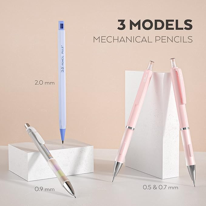 Nicpro 31PCS Pastel Mechanical Pencil Set with Case, Cute Art Drafting Pencils 0.5, 0.7, 0.9 mm & 2mm Lead Holder with 11 Tube Lead Refills(HB 2B), Aesthetic School Supplies for Drawing Sketching