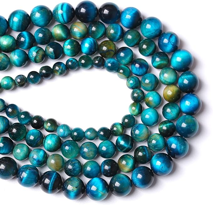 8mm Natural Blue Tiger Eye Stone Beads Round Loose Beads for Jewelry Making DIY Bracelet Necklace Accessories 15" 45pcs (Blue Tiger, 8mm)