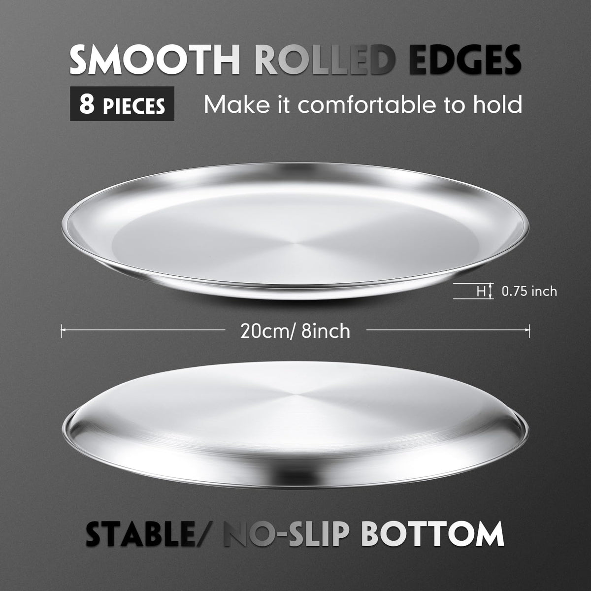 Thenshop 8 Pieces 8 Inch Pizza Pans Bulk Stainless Steel Sets Round Bakeware Pizza Trays for Oven Freezer Kitchen Baking Home Restaurant Picnics Safe Sturdy Reusable Easy Clean(Silver)