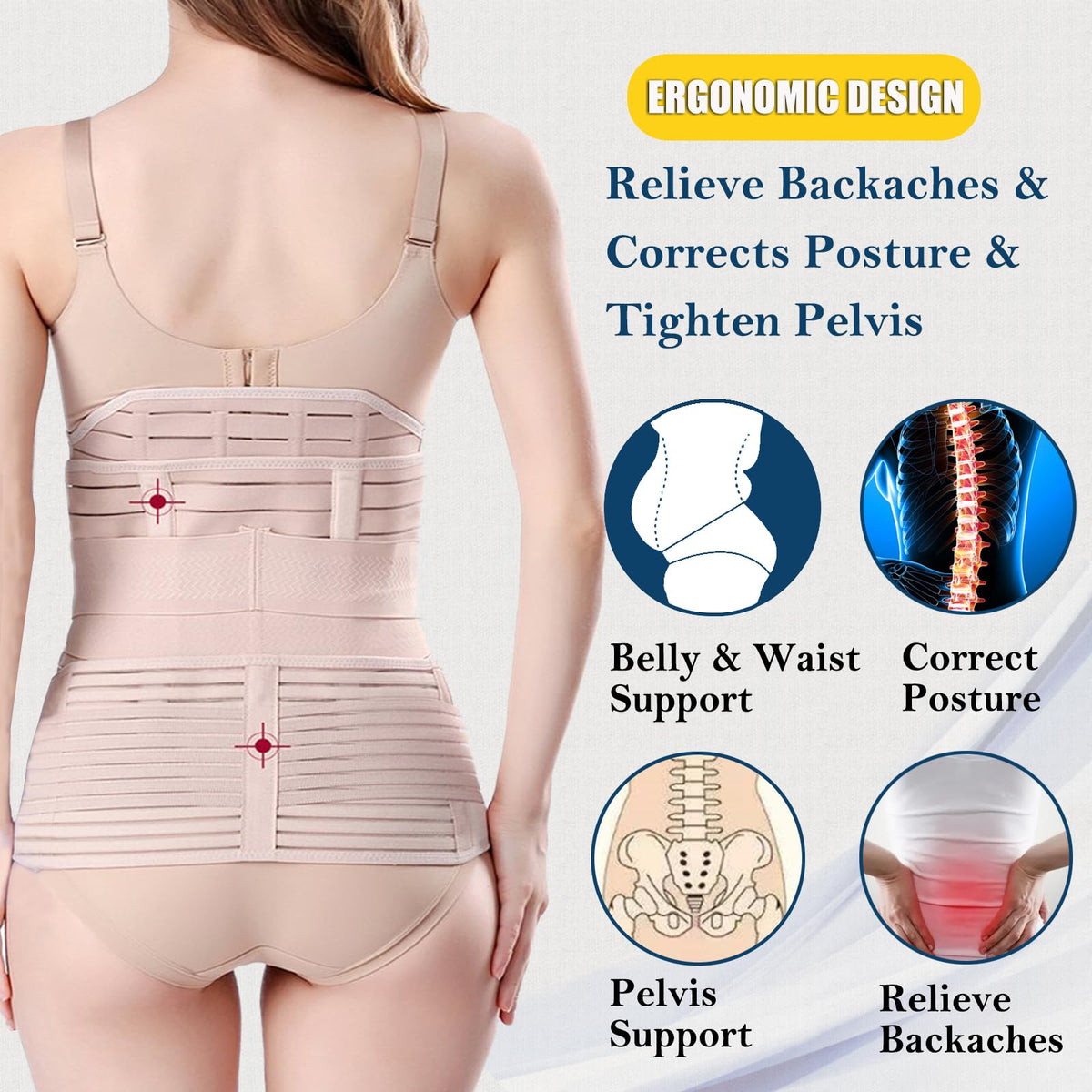 ChongErfei 3 in 1 Postpartum Support - Recovery Belly/waist/pelvis Belt Shapewear Slimming Girdle, Beige, L For Posture Correction
