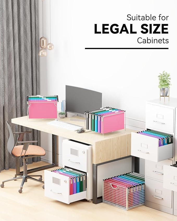 Ansook Plastic Legal Size Hanging File Folders,12 Pack Reinforced Expanding Hanging Folders,Heavy Duty 1” Expansion,Filing Cabinet Folders,Insertable Tabs,Color Coded File Organization,Assorted Color