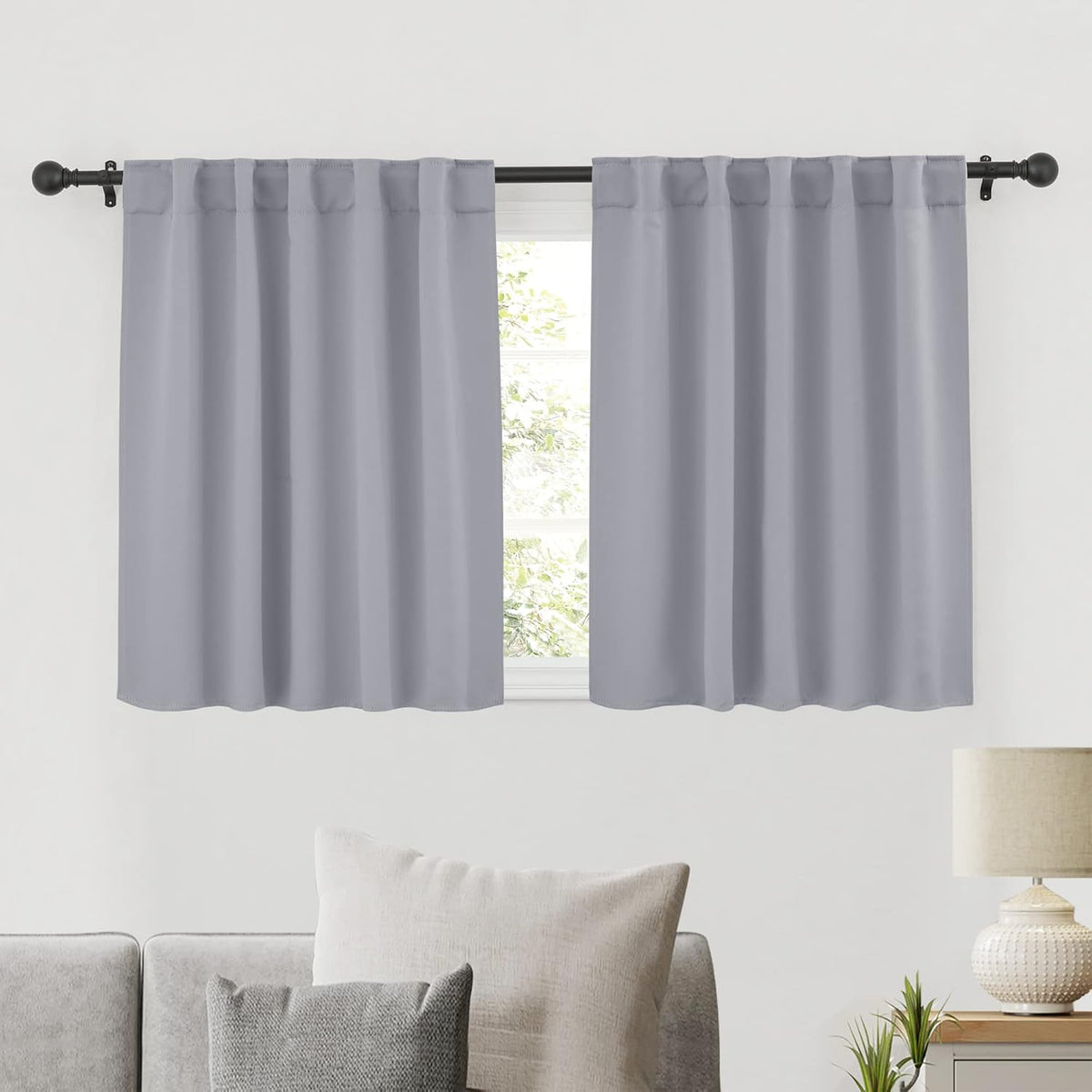 RYB HOME Bathroom Curtains Blackout - Thermal Insulating Privacy Small Window Curtains Short for Bedroom Basement Kitchen Kids Nursery Cabinet, Wide 42 x Long 30 inches, 2 Panels, Silver Grey