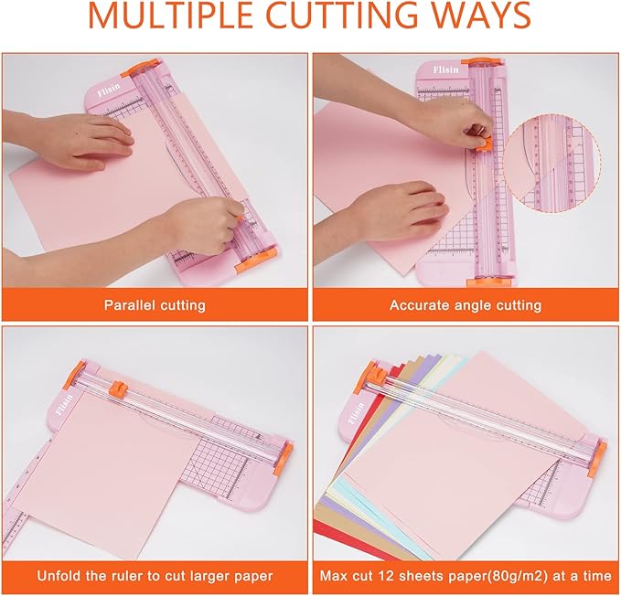 Paper Cutter,Portable Paper Slicer,12 Inch Paper Trimmer Scrapbooking Tool with Automatic Security Safeguard and Side Ruler for Craft Paper,A4 Paper,Coupon, Label and Cardstock (Pink)