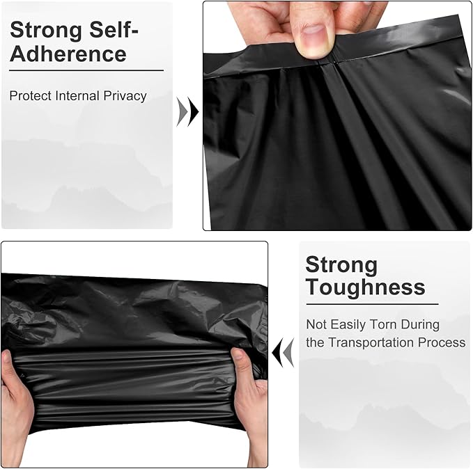 Poly Mailers 10x13 Inch 200 Pcs, Black Shipping Bags, Mailing Envelopes with Self Seal Adhesive Strip, Waterproof and Tear-Proof Poly Bags for Non-Fragile Items