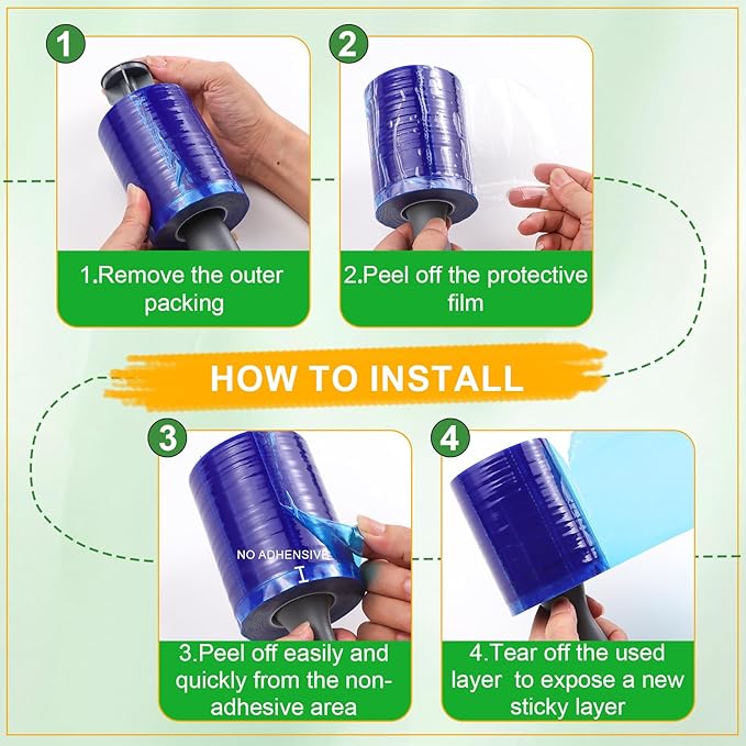 Lint Roller for Pet Hair 500 Sheets Extra Sticky Pet Hair Remover for Clothes Furniture Carpet Cleaner Cars Dogs Travel-Friendly Grip Handle Blue