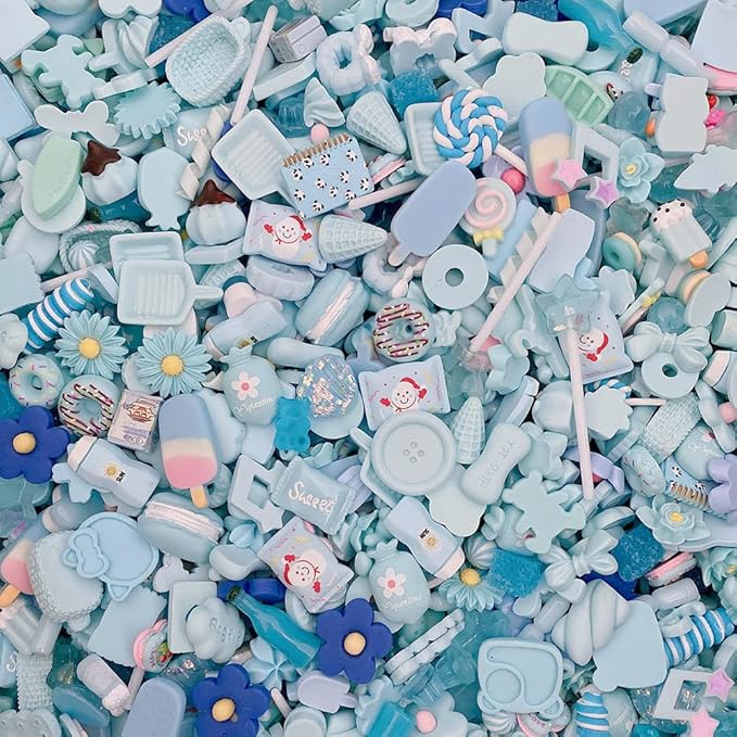Ulalaza 100pcs Cute Slime Charms Mixed Set Resin Flatback for DIY Craft Making Ornament Scrapbooking Beads Assorted Candy Fruit Cake Trellis