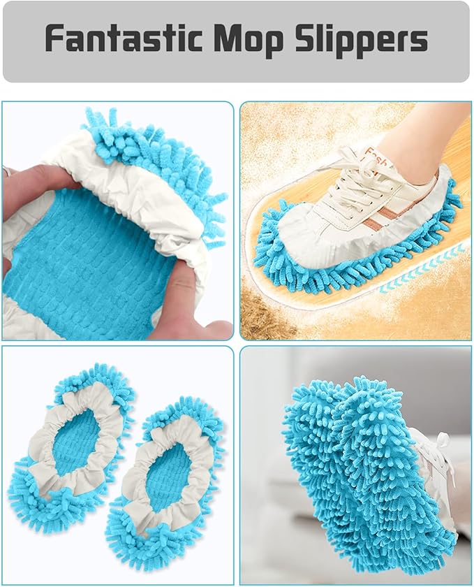 8 Pcs Mop Slippers Socks Floor Cleaning,Microfiber Shoe Covers dust Washable Reusable for Woman Man House Kitchen (Blue)