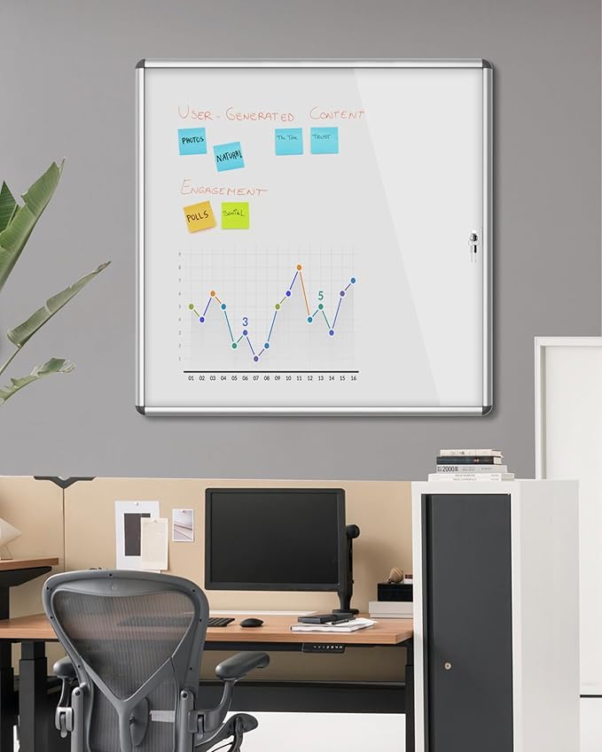 38"x38" Enclosed Bulletin Board, Lockable Weather-Resistant Aluminum Noticeboard for School & Office, Silver Frame w/Magentic Whiteboard