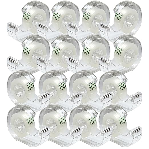Clear Tape, Transparent Tape for Office, 3/4 in, Dispensered, 16 Packs