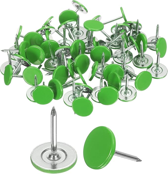 uxcell 120Pcs Push Pins, 11mmx15mm Round Flat Head Decorative Thumb Tacks Upholstery Tacks for Cork Board Office Wall Hangings, Green