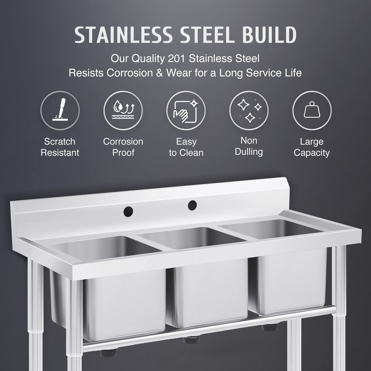 WILPREP NSF Stainless Steel 3 Compartment Commercial Sink 11x10x10 Inch Basins, Kitche Station Utility Sink for Restaurant Bar Home Laundry Room Garage