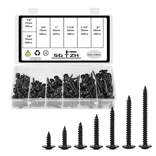 #8 Screws Assortment Set 210Pcs Alloy Steel Standard Thread Truss Head Fast Self Tapping Wood Screw Black Oxide by SG TZH