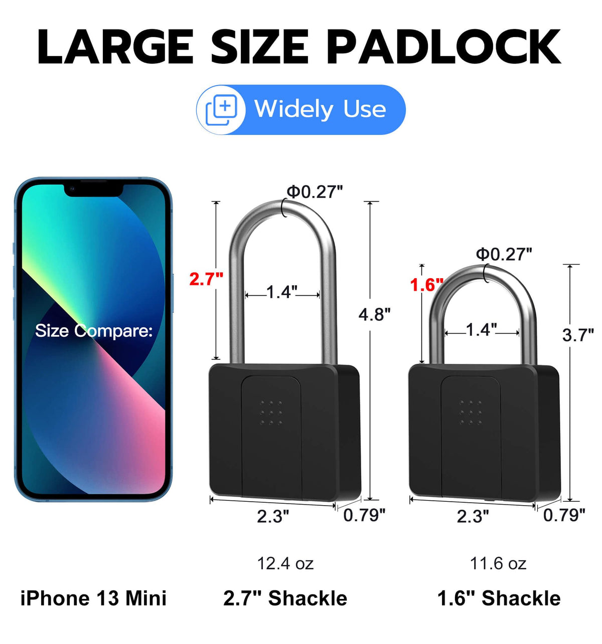 Fingerprint Padlock with Key Backup, Anweller Weatherproof Biometric Bluetooth App Controlled Keyless Smart Electronic Combination Lock for Outdoor Fence Gate Pool Shed Gym Locker Yard Truck