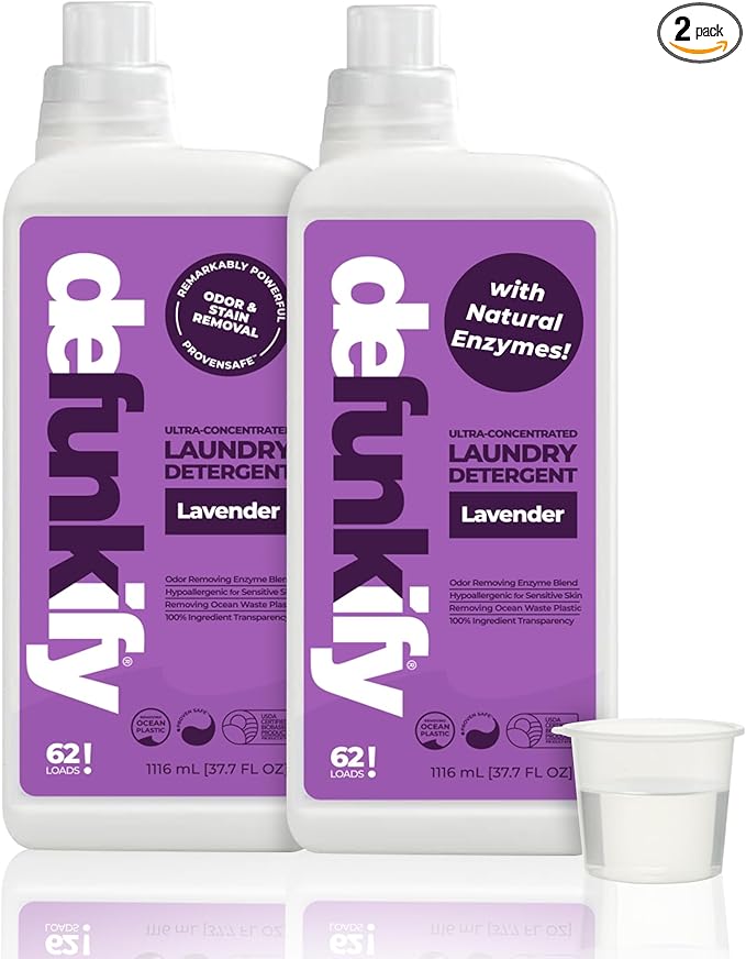 Laundry Detergent 62 Load/37.7 FlOz (2-Pack). 'Lavender' Liquid Laundry Detergent for Sensitive Skin. 'ProvenSafe' Laundry Soap Washing Detergent w/Odor & Stain Remover for Activewear & All Fabrics
