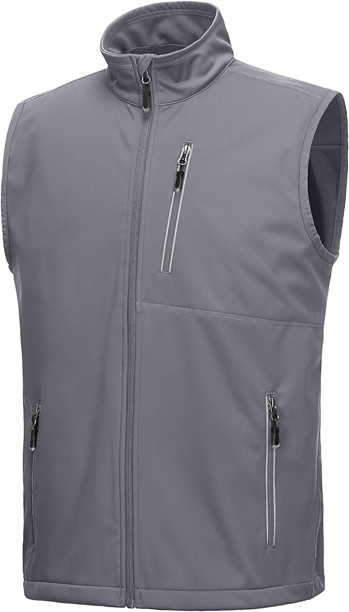 33,000ft Men's Windproof Lightweight Golf Vest Outerwear with Pockets, Softshell Sleeveless Jacket for Running Hiking Sports