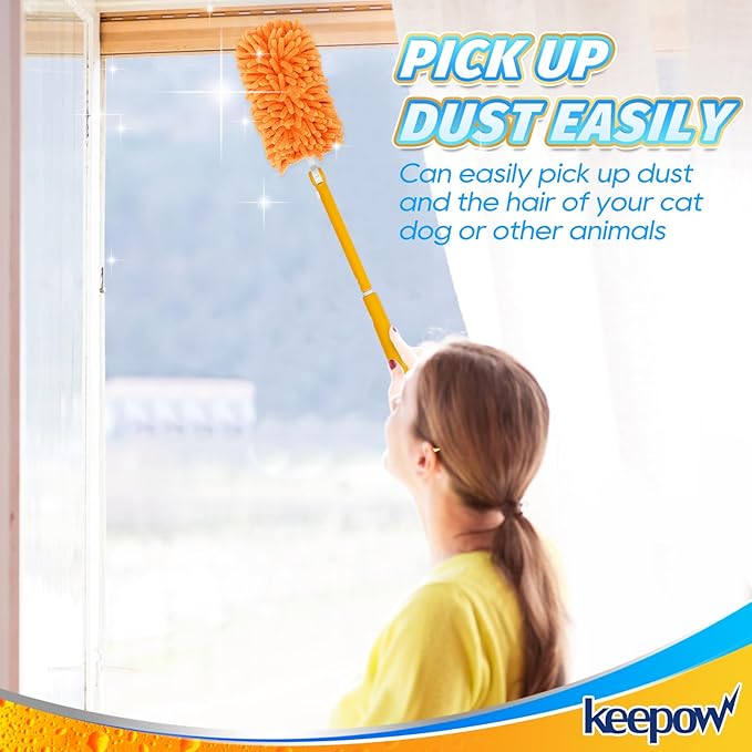 KEEPOW 8 Pack Reusable Duster Refill Compatible with Swiffer Hand Duster - 360 Heavy Duty Dusters Refills - Microfiber Ceiling Fan Duster Fit for Swiffer Dusters Extended Handle