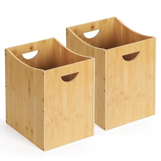 MOOACE Small Wastebaskets 2 Pack, 5 Gallon Trash Can with Handles, Rectangular Waste Baskets Bamboo Garbage Can for Bathroom Kitchen Living Room Office Decorative Under Counter
