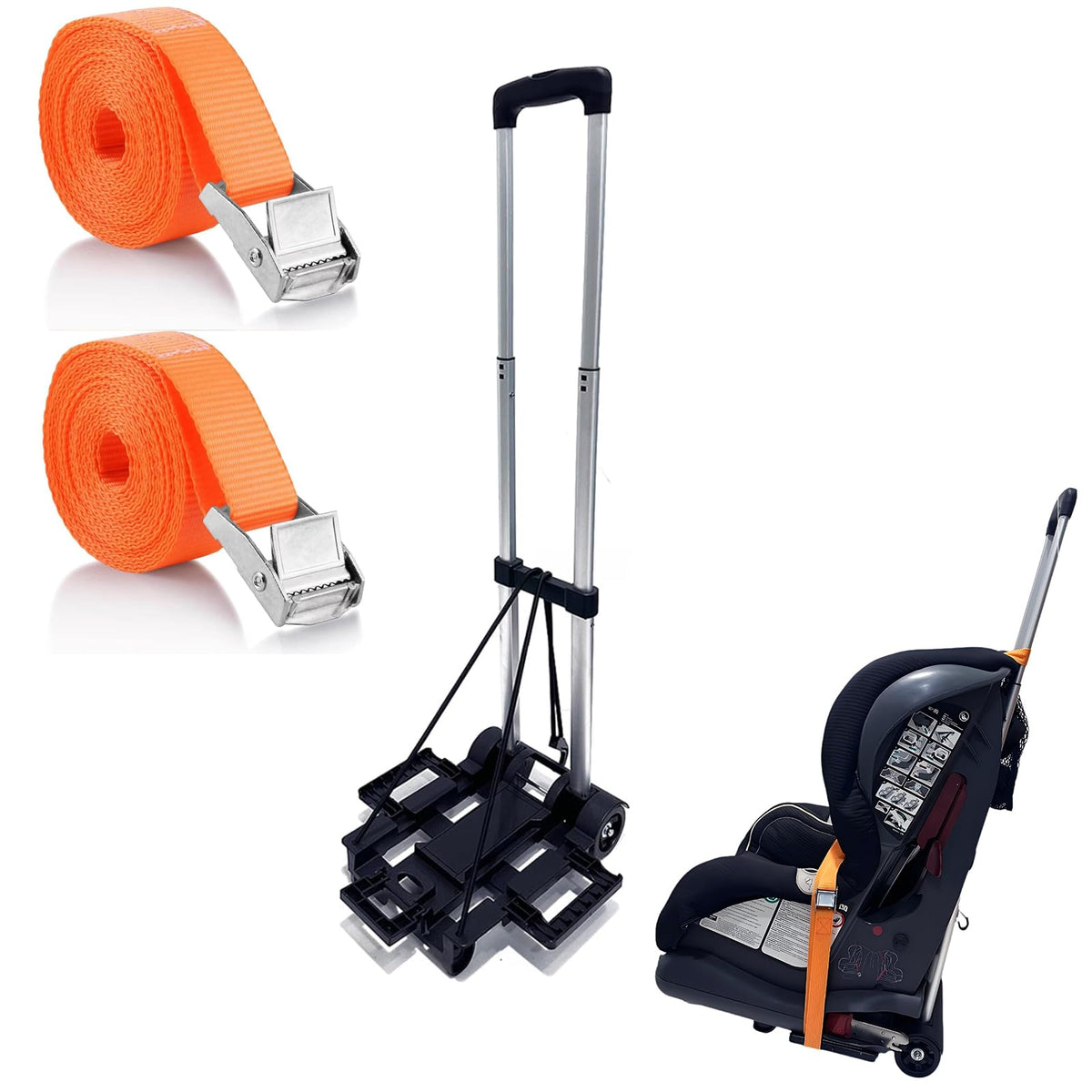 Car Seat Travel Cart for Airport - Carseat Roller for Traveling. Extendable Base Plate, Foldable, storable, and stowable Under Your Airplane seat or Over Head Compartment.