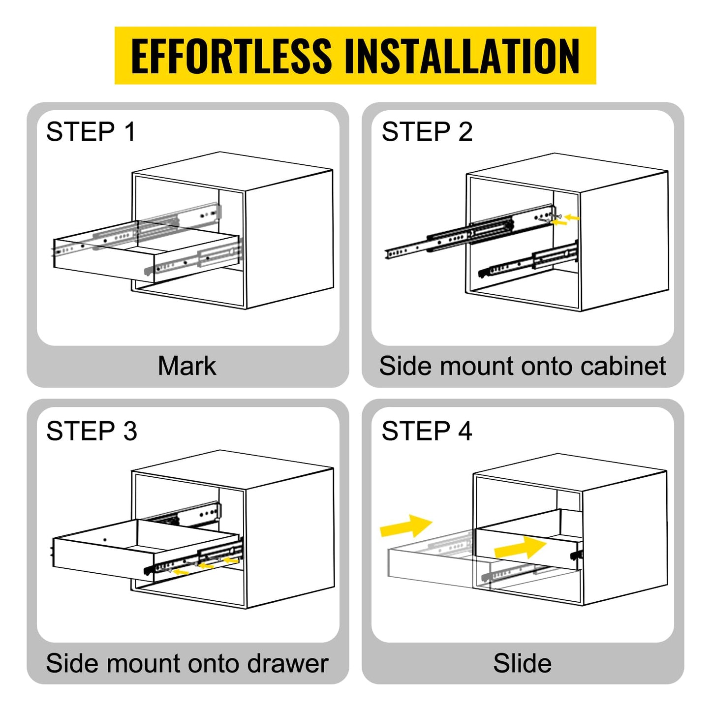 VEVOR Drawer Slides, 1 Pair 60inch Locking Drawer Slides, 500lbs Load Capacity (178 lbs When Fully Extended), Side Mount Ball Bearing Drawer Glides, Long Full Extension Drawer Slide