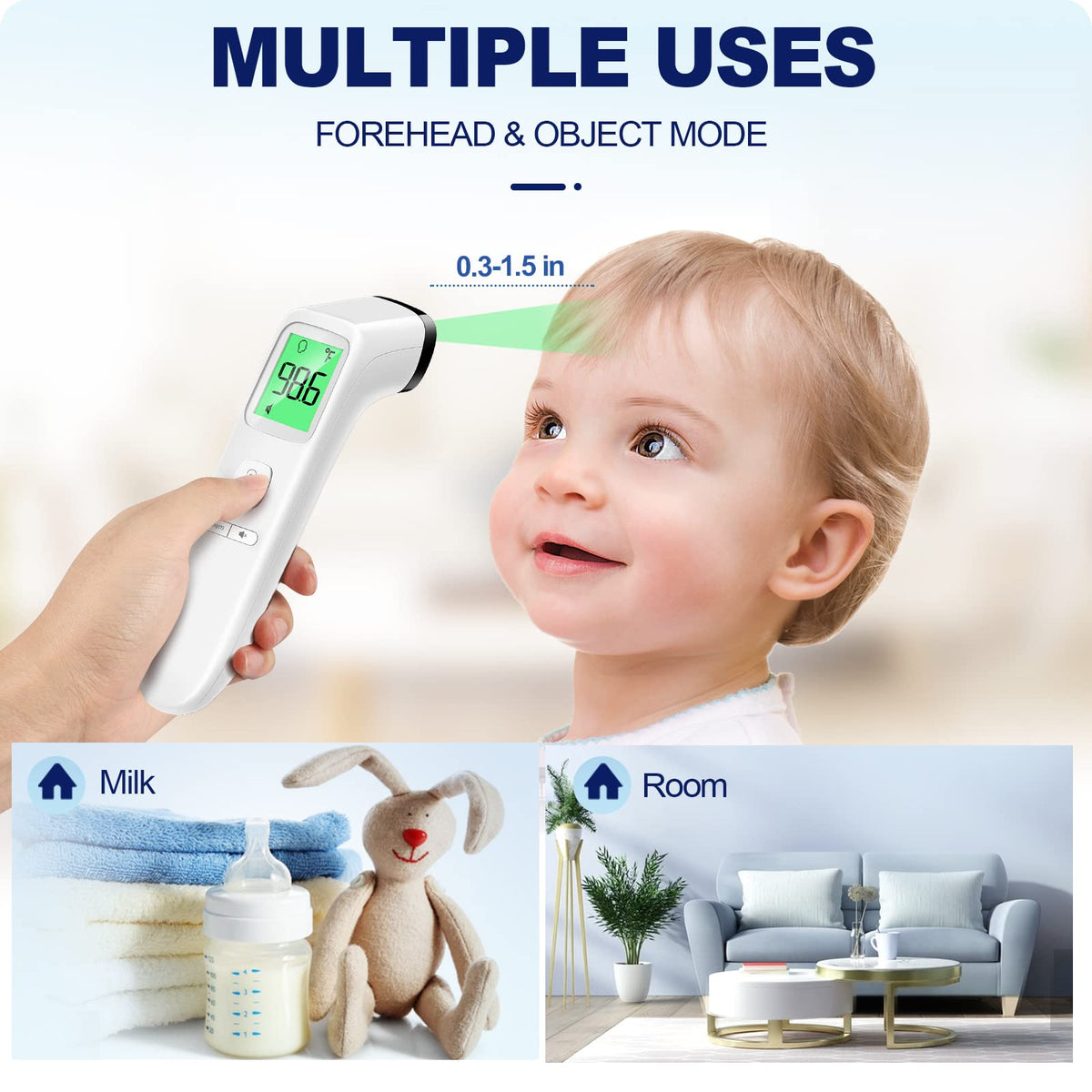 No-Touch Thermometer for Adults and Kids, Accurate Digital Baby Thermometer, FSA HSA Eligible, Fever Alarm & Silent Mode, 2 in 1 Forehead & Object Mode