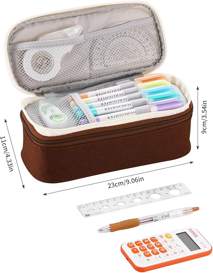 Big Pencil Case Large Capacity Pencil Bag with Zipper Pencil Pouch for Boys Girls Kids Adults Stationery Pencil Pen Case Organizer for School Office Brown1