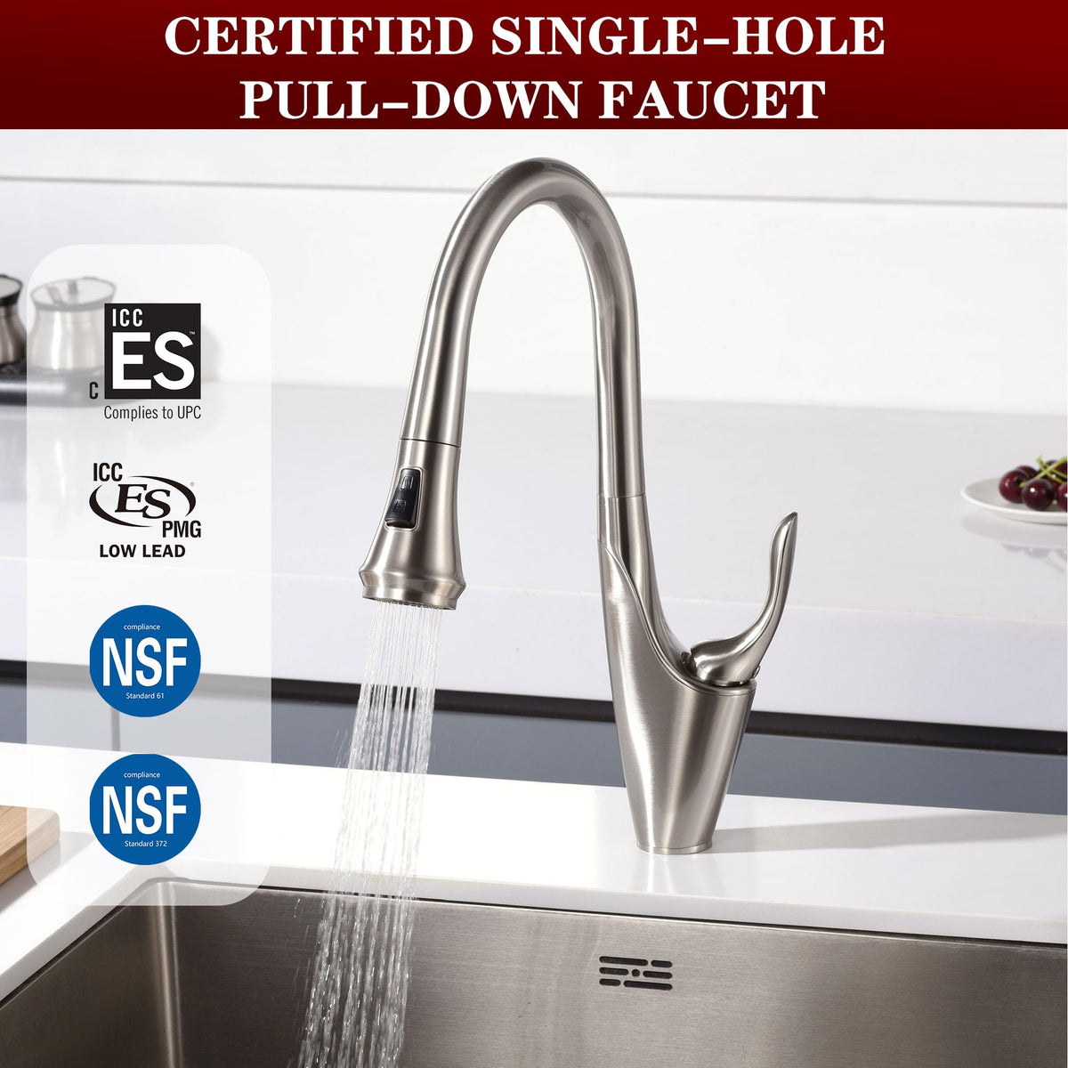sumerain Brushed Nickel Single Handle Pull Out Kitchen Faucet, Stainless Steel 1 Hole Kitchen Sink Faucet with Pull Down Sprayer